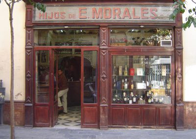Entrance to a tapas bar with people inside