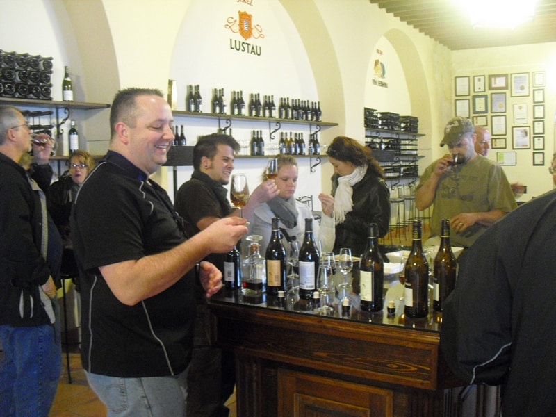 A group of people are tasting sherry
